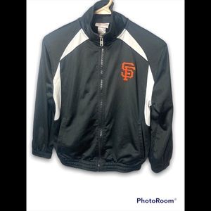Youth San Francisco Giants Full Zip Warm Up Jacket Black Boys M 8-10, Majestic.
